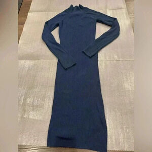 [S]Yet Again  Ribbed Blue LS Sweater Dress Turtleneck